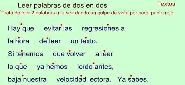 Texto en que cada dos palabras tienen un punto rojo encima para leerlo de un golpe de vista