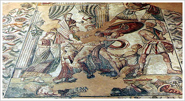 Mosaico de la villa romana de La Olmeda (Palencia). María J. Fuente (col. particular, 2007)
