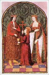 Los Reyes Católicos en una miniatura del Rimado de la Conquista de Granada de Pedro Marcuello (siglo XVI). La Aventura de la Historia. Así se hizo, 1. Castilla y León
